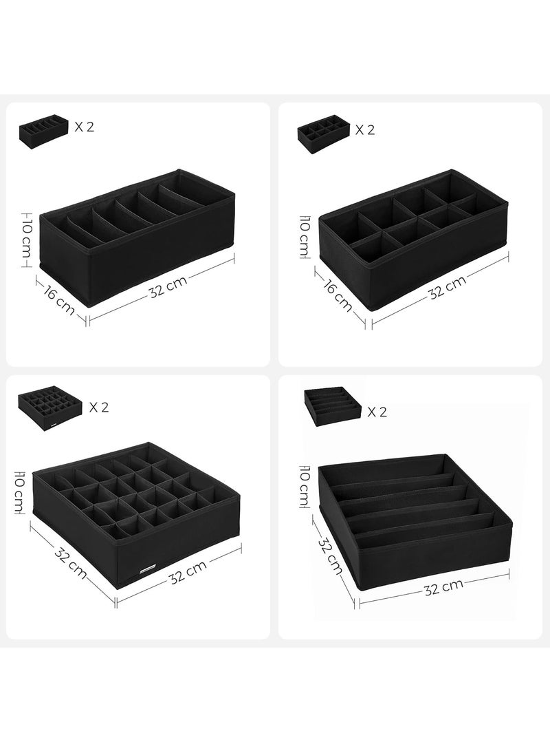 DUNISO Underwear Organiser, Set Of 8, Drawer Organiser, Foldable, Wardrobe Storage Box, Closet, Fabric Boxes Storage, Suitablde For Underwear, Socks, Ties (Black) - Image 2