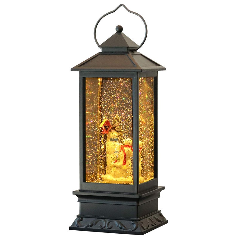 Wondise Lighted Musical Snow Globe Lantern with 6 Hour Timer 12 Inches USB Powered and Battery Operated Spinning Water and Swirling Glitter Christmas Snow Globe Lantern GiftsNew Snowman