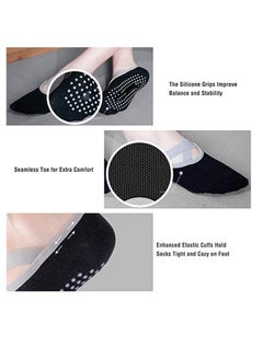SYOSI Yoga Socks, 2 Pairs Yoga Pilates Socks for Women with Grips & Straps,  Easy to Put On, Cotton Pilates Socks for Pilates, Barre, Ballet, Dance,  Barefoot Workout Black & Grey UAE