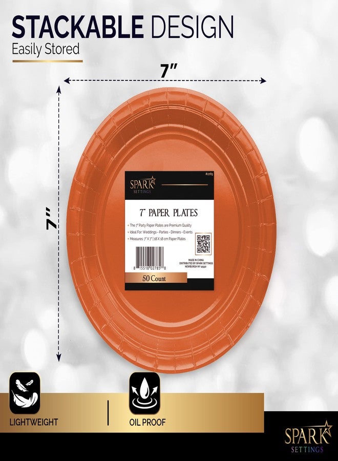 Amcrate Disposable Paper Plates Orange, 6 3/4 Inches Paper Dessert Plates, Strong and Sturdy Disposable Plates for Party, Dinner, Holiday, Picnic, or Travel Party Plates, Pack of 50 - Image 2
