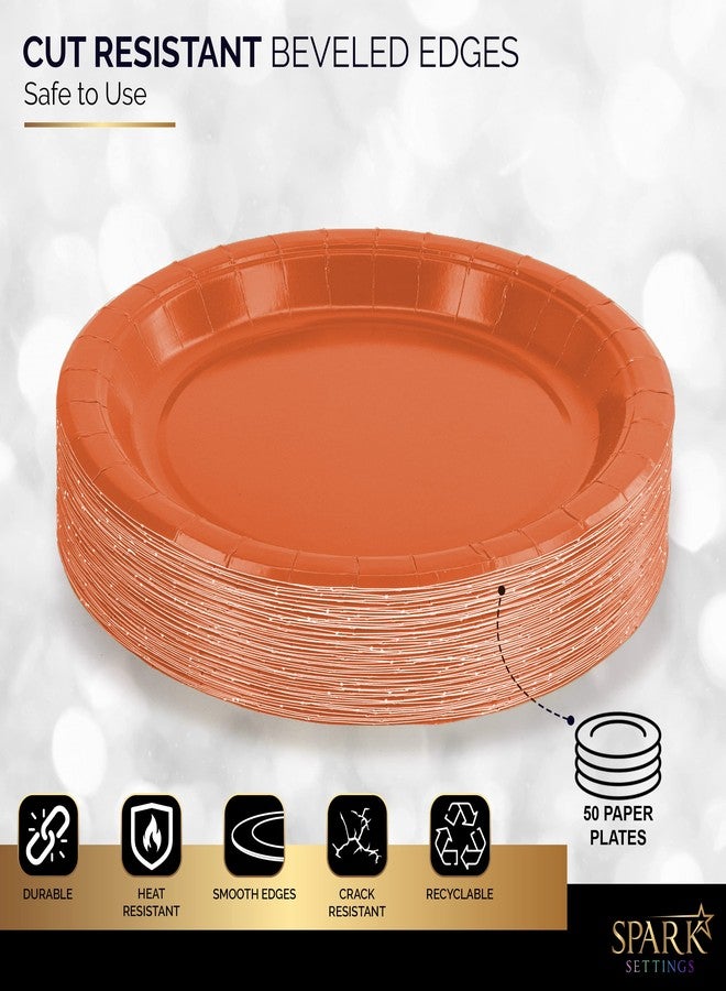 Amcrate Disposable Paper Plates Orange, 6 3/4 Inches Paper Dessert Plates, Strong and Sturdy Disposable Plates for Party, Dinner, Holiday, Picnic, or Travel Party Plates, Pack of 50 - Image 3