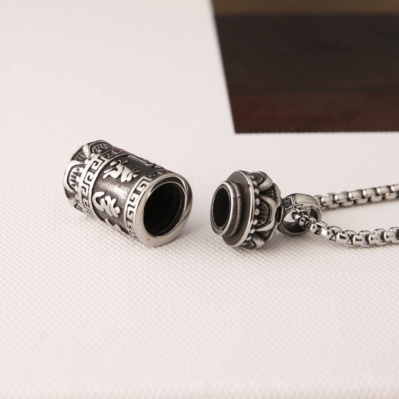 STWTR Tibetan Buddhist Meditation Stainless Steel Pendant Memorial Cremation Ash Pill Container Necklace Men's Ladies Comes with 23.6" Chain - Image 4