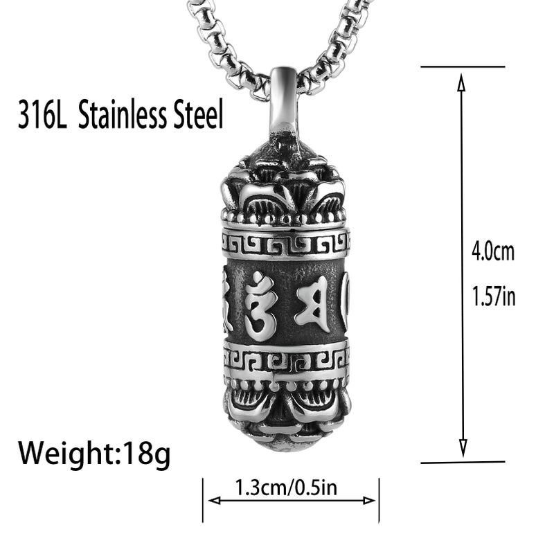 STWTR Tibetan Buddhist Meditation Stainless Steel Pendant Memorial Cremation Ash Pill Container Necklace Men's Ladies Comes with 23.6" Chain - Image 2