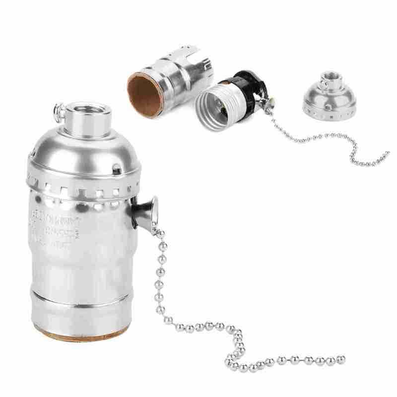 E27 Light Holder: Silver Premium Aluminum Vintage Lamp Socket - Pull Chain Control Heat Dissipating Desk Lamp Base for Home Kitchen Bedroom Bar Restaurant Coffee Shop Hotel Decor - Image 2