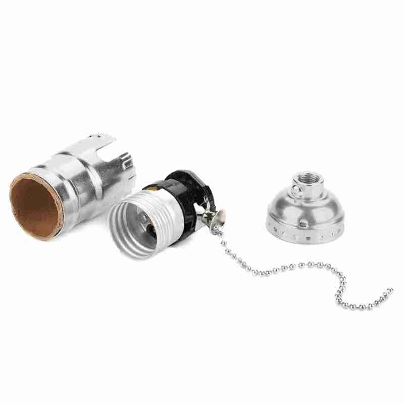 E27 Light Holder: Silver Premium Aluminum Vintage Lamp Socket - Pull Chain Control Heat Dissipating Desk Lamp Base for Home Kitchen Bedroom Bar Restaurant Coffee Shop Hotel Decor - Image 1