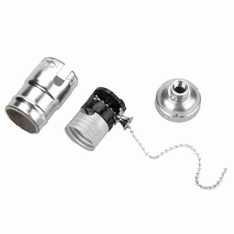 E27 Light Holder: Silver Premium Aluminum Vintage Lamp Socket - Pull Chain Control Heat Dissipating Desk Lamp Base for Home Kitchen Bedroom Bar Restaurant Coffee Shop Hotel Decor - Image 3