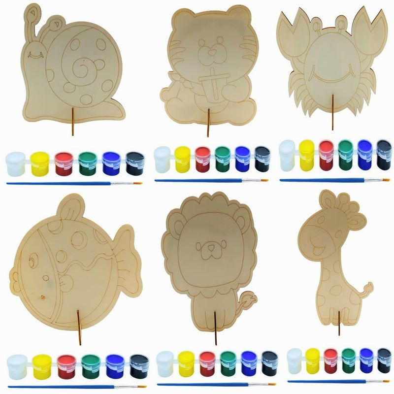 GOLD LEAF Animal Themed MDF Base for Painting Cutout Crafts Board With Paints And Brush6 Style DIY Blank Unfinished Wooden Stand Board For Crafts Work Home Room Decor Artistic DIY Work Art and Craft - Image 1