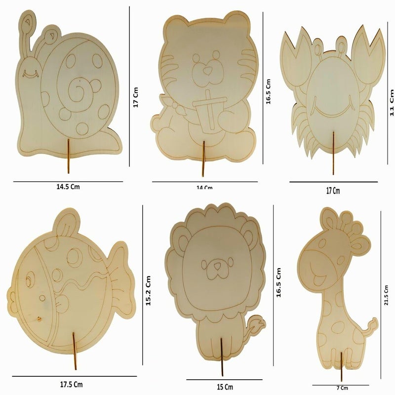 GOLD LEAF Animal Themed MDF Base for Painting Cutout Crafts Board With Paints And Brush6 Style DIY Blank Unfinished Wooden Stand Board For Crafts Work Home Room Decor Artistic DIY Work Art and Craft - Image 2