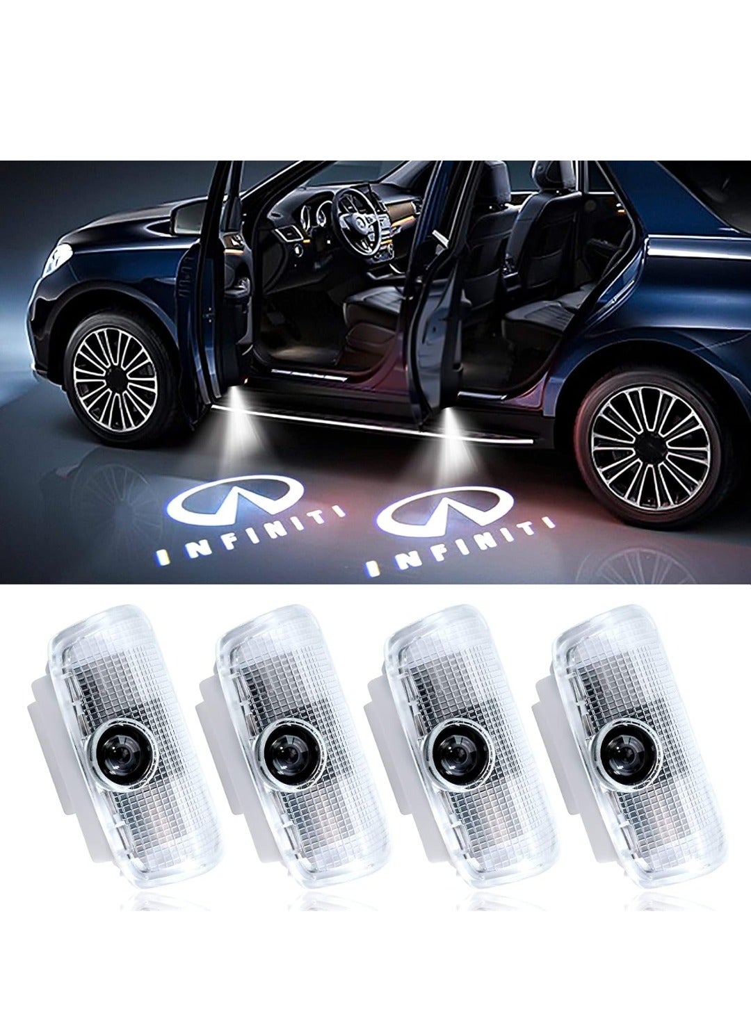 Infiniti Car Door Light Logo Projector Courtesy Led Welcome Lights Compatible With Q50 Q70 Q60 QX50 QX70 QX80 FX G M EX Series - 4PACK