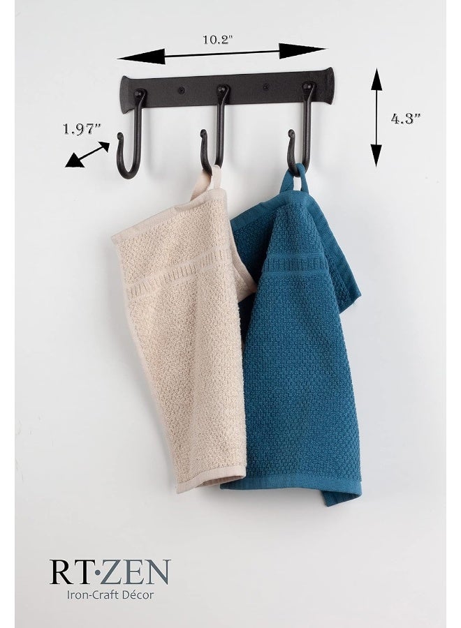 RTZEN Wall Mount Hook Set  Wrought Iron Decorative Rustic Metal Coat Hooks for Hanging  Handcrafted Classic Farmhouse Wall Mounted Black Hooks for Towel Robe or Hat Hanging  3 Hook Rack - Image 3