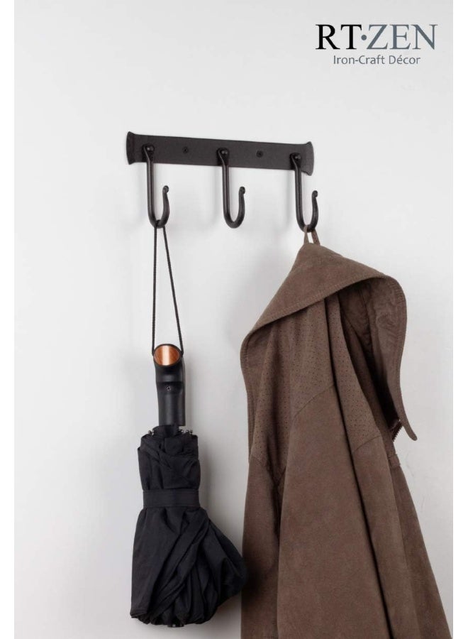 RTZEN Wall Mount Hook Set  Wrought Iron Decorative Rustic Metal Coat Hooks for Hanging  Handcrafted Classic Farmhouse Wall Mounted Black Hooks for Towel Robe or Hat Hanging  3 Hook Rack - Image 4