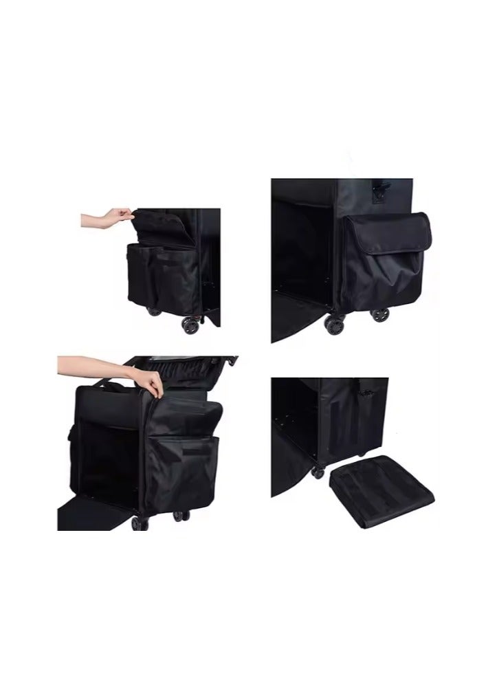 2 in 1 Professional Makeup Trolley Case, Cosmetics Storage Train Case, Travel Makeup Organizer with Drawer Bins - Black - Image 4