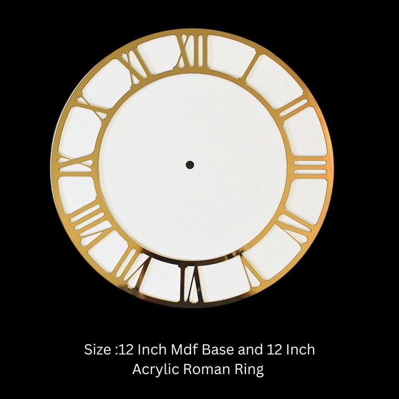 Snoogg 12 Inch Round Mirror Acrylic Clock Dial Plate of Roman Numerals and 12 Inch MDf Round Base Resin Accessories - Image 2