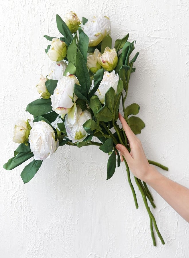 FiveSeasonStuff Vintage White Peonies - Realistic Artificial Silk Flowers with Dry-Look Petals, 6 Stems for Rustic Home & Wedding Bridesmaids Bouquet Bridal Showers - Image 4