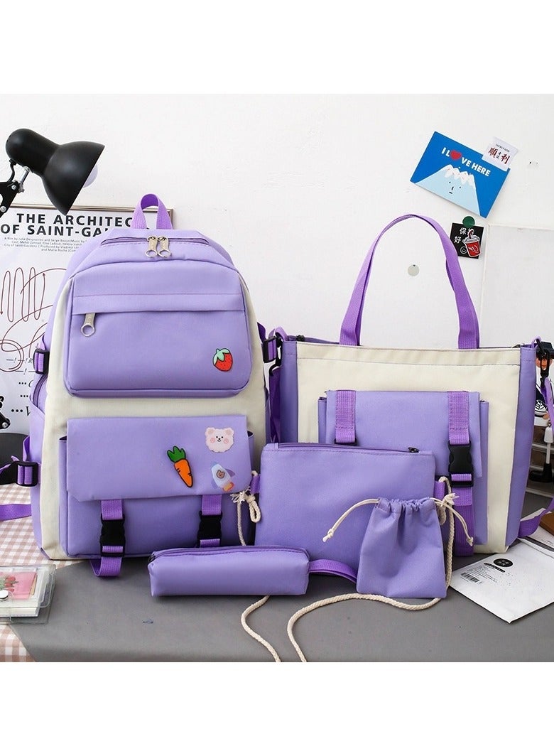 مجموعة حقائب ظهر مكونة من 5 قطع، حقائب ظهر للأطفال، حقيبة مدرسية للأطفال، حقيبة ظهر للكتاب للعودة إلى المدرسة للمراهقين، حقيبة ظهر للسفر كرتونية، حقيبة كتف، حقيبة يد (أرجواني) - Image 2