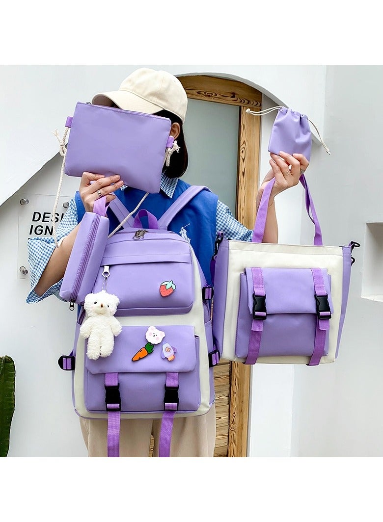 مجموعة حقائب ظهر مكونة من 5 قطع، حقائب ظهر للأطفال، حقيبة مدرسية للأطفال، حقيبة ظهر للكتاب للعودة إلى المدرسة للمراهقين، حقيبة ظهر للسفر كرتونية، حقيبة كتف، حقيبة يد (أرجواني) - Image 3