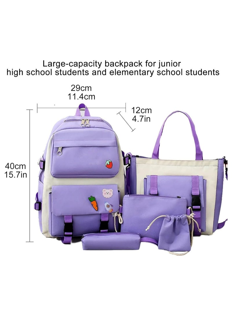 مجموعة حقائب ظهر مكونة من 5 قطع، حقائب ظهر للأطفال، حقيبة مدرسية للأطفال، حقيبة ظهر للكتاب للعودة إلى المدرسة للمراهقين، حقيبة ظهر للسفر كرتونية، حقيبة كتف، حقيبة يد (أرجواني) - Image 4