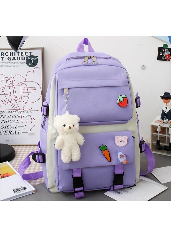 مجموعة حقائب ظهر مكونة من 5 قطع، حقائب ظهر للأطفال، حقيبة مدرسية للأطفال، حقيبة ظهر للكتاب للعودة إلى المدرسة للمراهقين، حقيبة ظهر للسفر كرتونية، حقيبة كتف، حقيبة يد (أرجواني) - Image 5