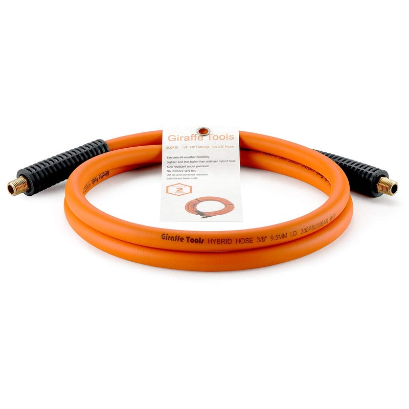 Giraffe Tools Hybrid Lead-in Air Hose, 3/8 inch x 6 ft, 1/4 in. MNPT Fittings, 300 PSI Heavy Duty, Lightweight Air Compressor Hose Short - Image 1