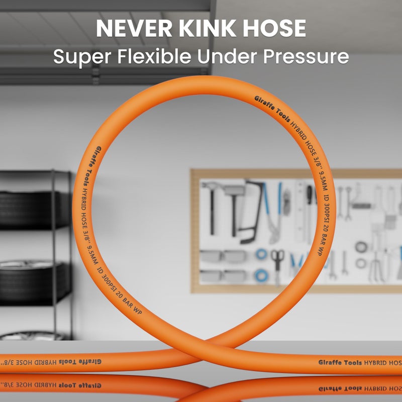 Giraffe Tools Hybrid Lead-in Air Hose, 3/8 inch x 6 ft, 1/4 in. MNPT Fittings, 300 PSI Heavy Duty, Lightweight Air Compressor Hose Short - Image 5