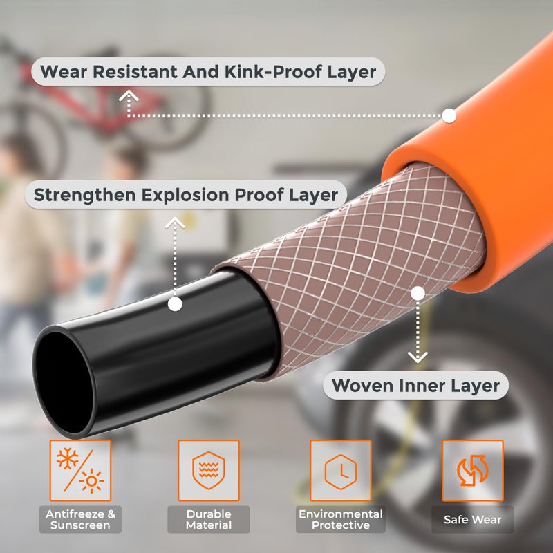 Giraffe Tools Hybrid Lead-in Air Hose, 3/8 inch x 6 ft, 1/4 in. MNPT Fittings, 300 PSI Heavy Duty, Lightweight Air Compressor Hose Short - Image 2
