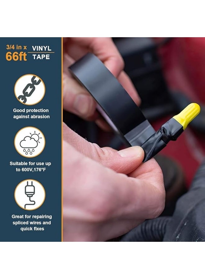 Green Tiger Tapes, 6 Rolls 295ft Insulating Wire Tape Waterproof PVC Adhesives Fasteners Gaffer Tape Electrical Automotive Hardware Black Insulation Tapes, 3/5 inch x 49ft Each Roll - Image 4