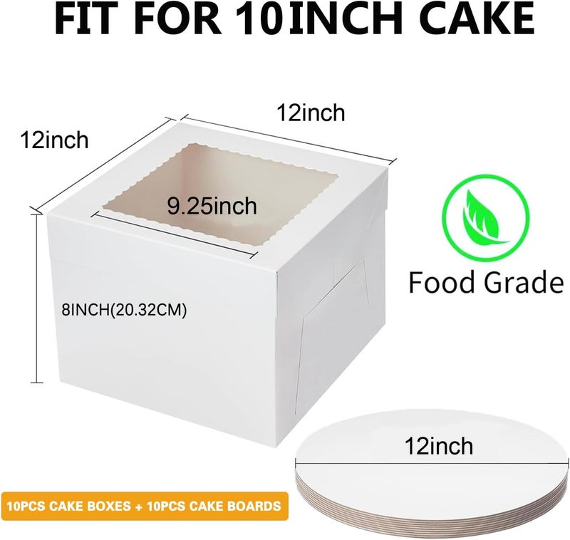 Packpal 20Pack 12 Inch Cake Boxes With Cake Boards (10 boxes & 10 boards), 12X12X8 Inch White Bakery Boxes With Windown For Cajas Pasteles, Cookie, Pastries,Pie, Wedding, Birthday, Halloween - Image 4