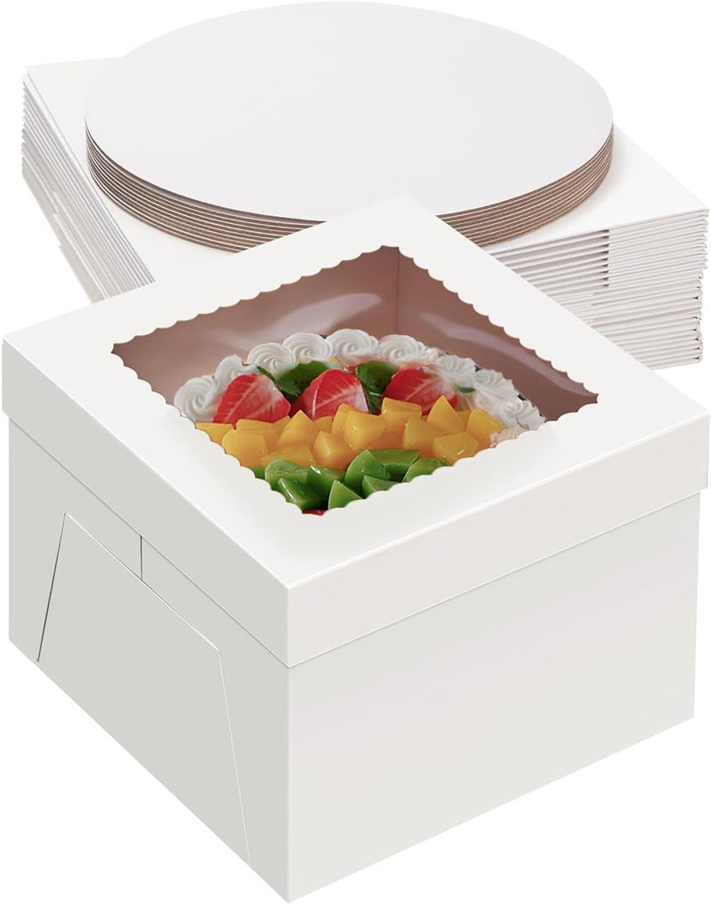 Packpal 20Pack 12 Inch Cake Boxes With Cake Boards (10 boxes & 10 boards), 12X12X8 Inch White Bakery Boxes With Windown For Cajas Pasteles, Cookie, Pastries,Pie, Wedding, Birthday, Halloween - Image 1