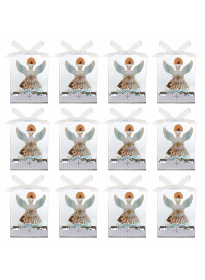 Lunaura Religious Keepsake - Set of 12"Boy" Baby Laying in Basket with Dove and Candle Favors - Blue - Image 2