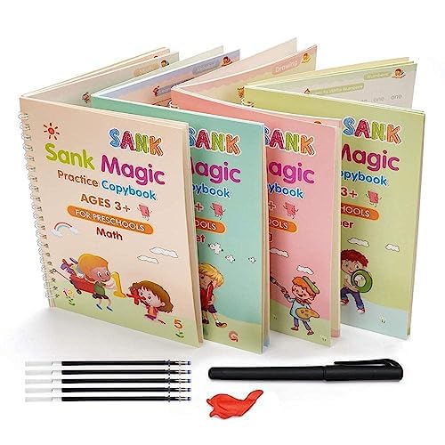 Storio Sank Magic Practice Copybook, (4 Book + 10 Refill+ 2 Pen +2 Grip) Number Tracing Book for Preschoolers with Pen, Magic Calligraphy Copybook Set - Image 4