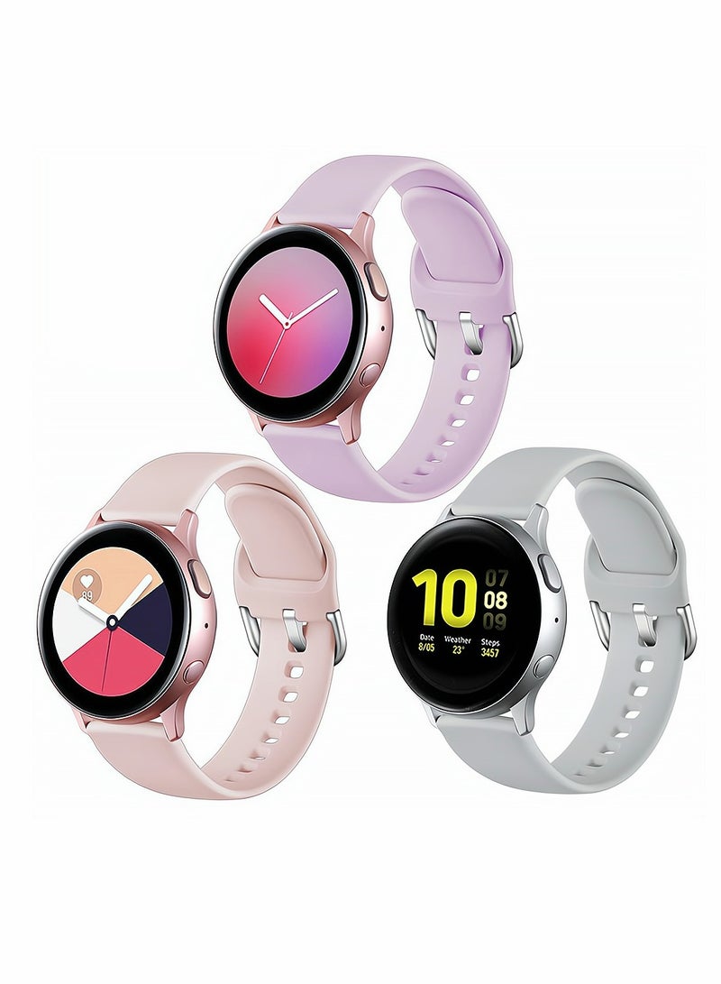 KASTWAVE Silicone Sport Strap for Samsung Galaxy Active 2, 20 mm Watch Bands Compatible for Samsung Galaxy Watch Active 2, Women Men, 3 Pack Pink Sand, Lavender, Gray - Image 1
