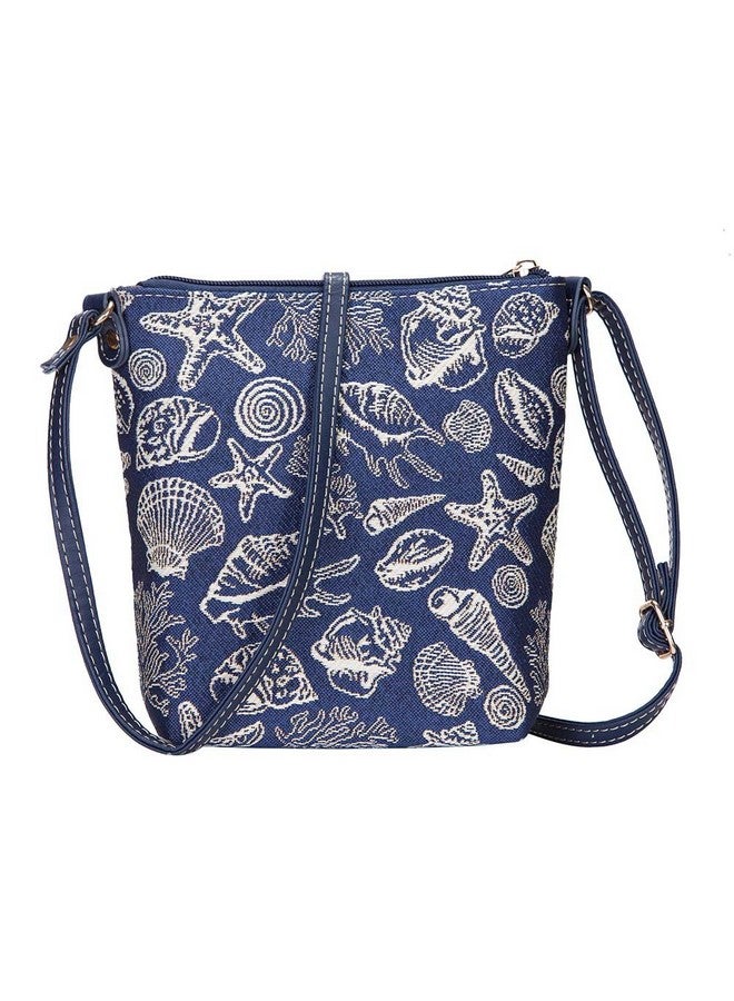 Signare Tapestry Small Crossbody Bag Sling Bag For Women With Navy Blue Sea Shell Design (Slingshell) - Image 2