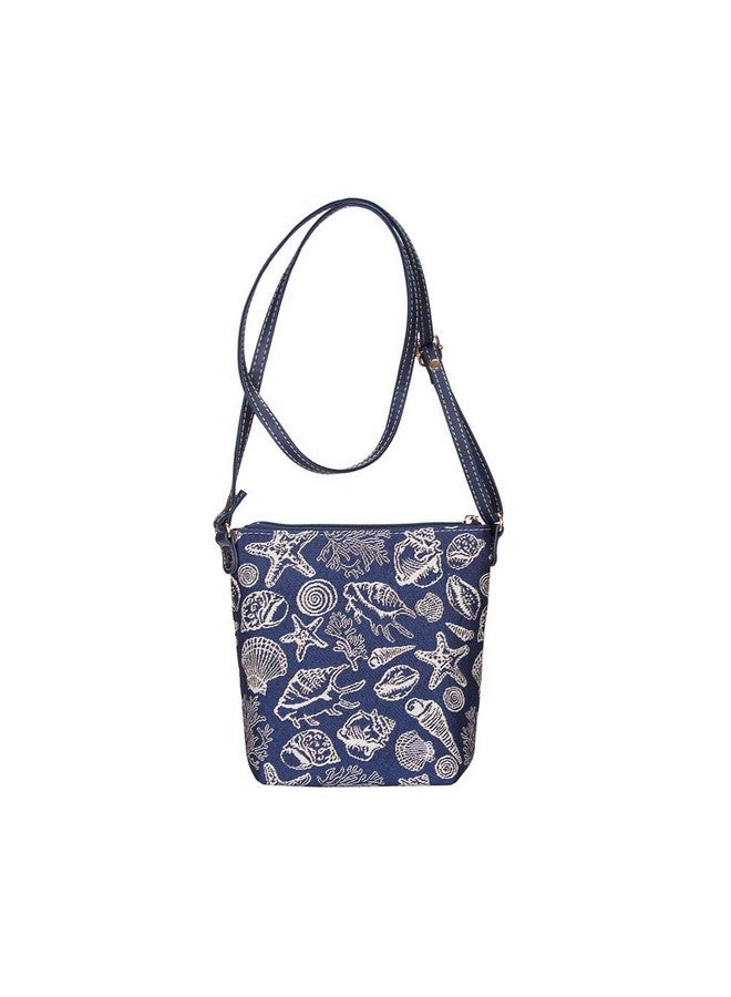 Signare Tapestry Small Crossbody Bag Sling Bag For Women With Navy Blue Sea Shell Design (Slingshell) - Image 4