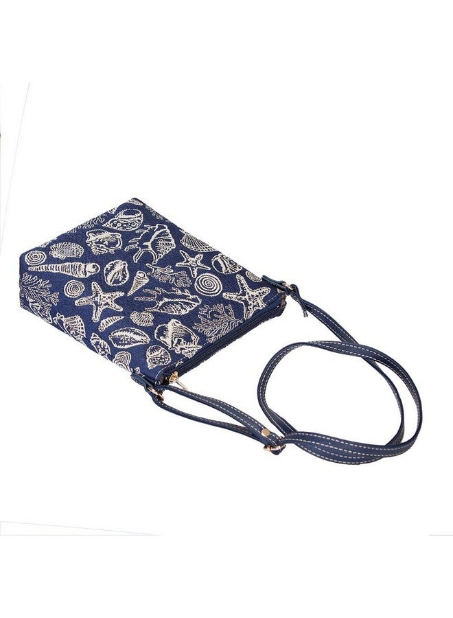 Signare Tapestry Small Crossbody Bag Sling Bag For Women With Navy Blue Sea Shell Design (Slingshell) - Image 5