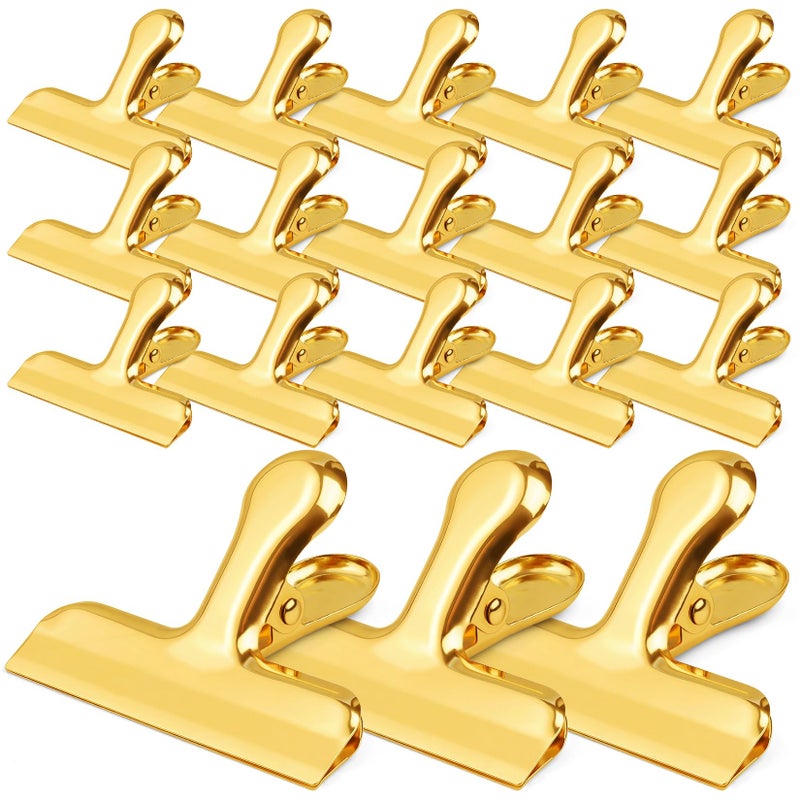 Funfery 24 Pack 3 Inch Stainless Steel Gold Chip Clips Strong Bag Clips Large Clip for Food Packages,Metal Kitchen Food Clip for Snack Home&Office Paper Heavy Duty - Image 1