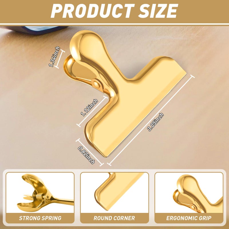 Funfery 24 Pack 3 Inch Stainless Steel Gold Chip Clips Strong Bag Clips Large Clip for Food Packages,Metal Kitchen Food Clip for Snack Home&Office Paper Heavy Duty - Image 5