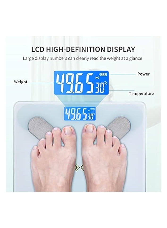 بروماس مقياس دهون الجسم الذكي متعدد الوظائف من Sky-Touch، ميزان حمام رقمي إلكتروني LED مع تطبيق الهاتف الذكي، يدعم 17 لغة وقياس درجة الحرارة في الأماكن المغلقة، 260*260*23 مم أبيض - Image 4