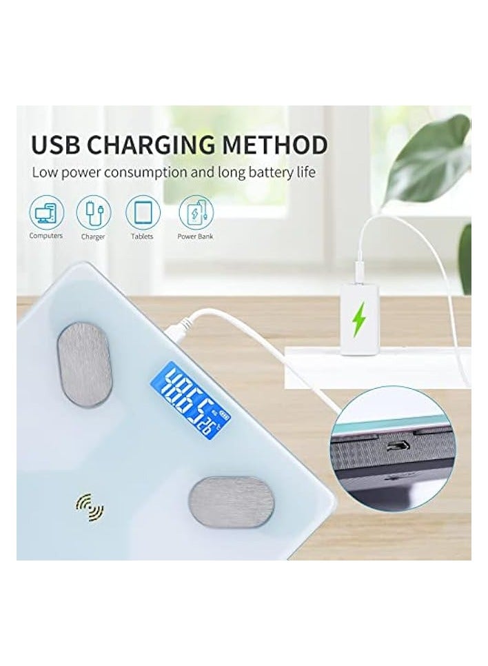 بروماس مقياس دهون الجسم الذكي متعدد الوظائف من Sky-Touch، ميزان حمام رقمي إلكتروني LED مع تطبيق الهاتف الذكي، يدعم 17 لغة وقياس درجة الحرارة في الأماكن المغلقة، 260*260*23 مم أبيض - Image 5