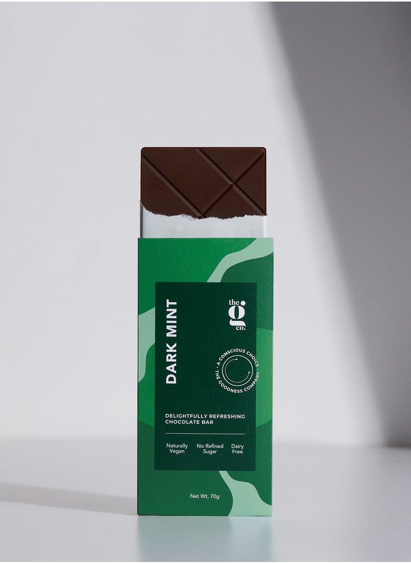 The G Co - Dark Mint Vegan Chocolate Bar 70g (Dairy Free, No Refined Sugar, Healthy Ingredients, Natural, Plant Based) - Image 1