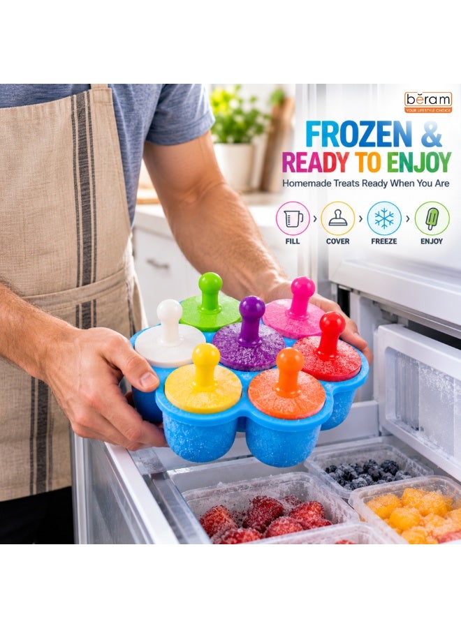 BERAM 7-Cavity Silicone Popsicle Mold with Lid & Reusable Sticks, BPA-Free Ice Pop Maker, Easy Release Homemade Ice Cream Mold for Frozen Yogurt, Juice, Smoothies, Fruit Pops, Chocolate & Healthy Frozen Treats - Image 3