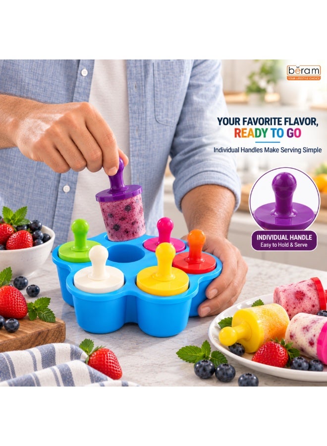 BERAM 7-Cavity Silicone Popsicle Mold with Lid & Reusable Sticks, BPA-Free Ice Pop Maker, Easy Release Homemade Ice Cream Mold for Frozen Yogurt, Juice, Smoothies, Fruit Pops, Chocolate & Healthy Frozen Treats - Image 4