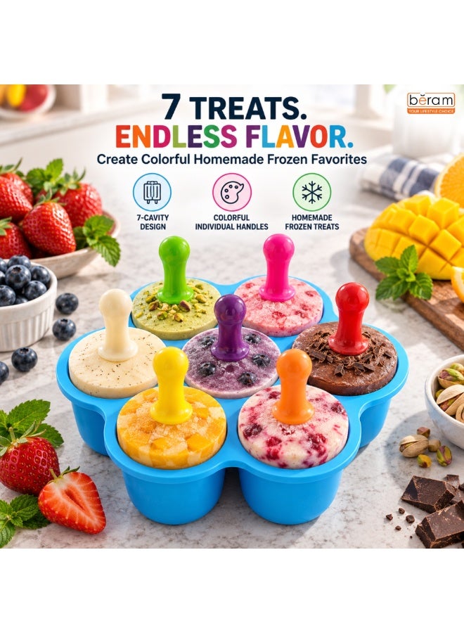 BERAM 7-Cavity Silicone Popsicle Mold with Lid & Reusable Sticks, BPA-Free Ice Pop Maker, Easy Release Homemade Ice Cream Mold for Frozen Yogurt, Juice, Smoothies, Fruit Pops, Chocolate & Healthy Frozen Treats - Image 2
