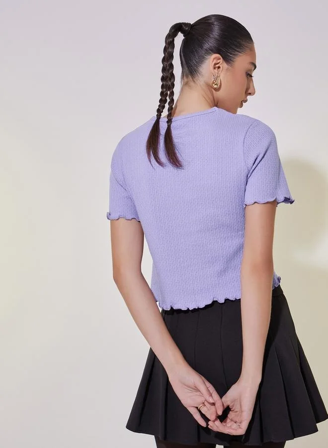 Take Two Textured Lettuce Edge Detail Crop T-Shirt