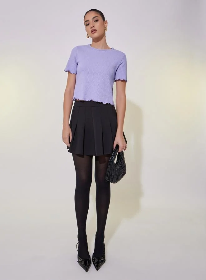Take Two Textured Lettuce Edge Detail Crop T-Shirt