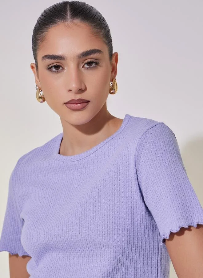 Take Two Textured Lettuce Edge Detail Crop T-Shirt
