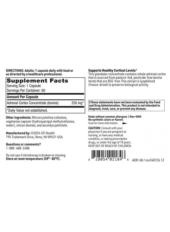 Klaire Labs Klaire Labs SFI Health Adrenal Cortex - Targeted Adrenal Support Supplements for Cortisol Health - Purified, BSE-Free Lyophilized Extract from Pasture-Fed Bovine (60 Capsules) - Image 4