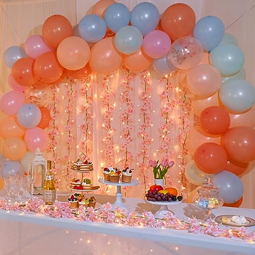 Sunm Boutique Cherry Blossom Garland 4-Pack 23.6 Ft Cherry Blossom Hanging Vine with 32.8 Ft Long 80 LED String Lights Silk Sakura Vines Garland for Wedding Party Decor, Pink - Image 4
