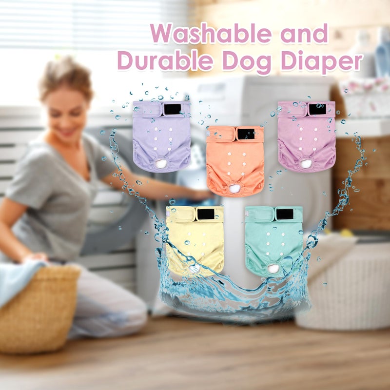 ZINGTERRA 5 Pack Washable Female Dog Diapers,Reusable Diaper for Doggie,Highly Absorbent Dog Diaper,Adjustable Leakproof Puppy Diapers Skirt for Heat,Incontinence,Period Doggy Nappies - Image 5