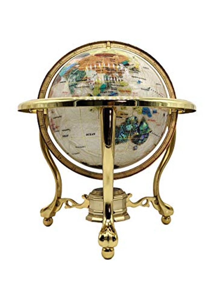 Unique Art Since 1996 14" Mother of Pearl GEMSTONE GLOBE with GOLD Stand - Image 2