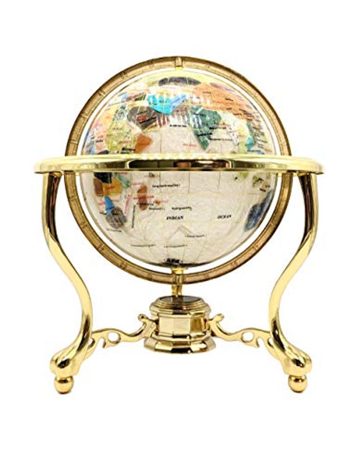Unique Art Since 1996 14" Mother of Pearl GEMSTONE GLOBE with GOLD Stand - Image 3